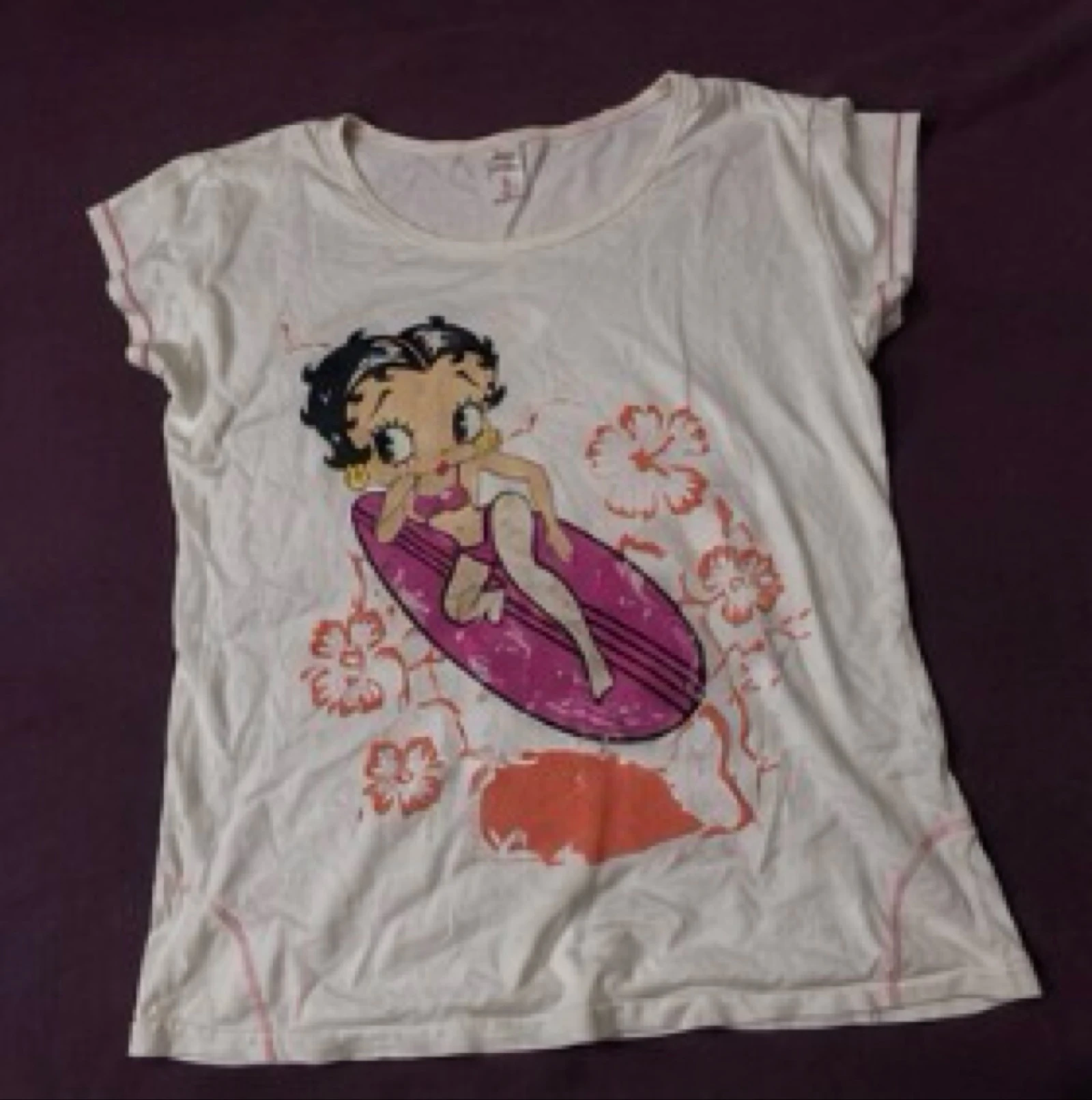 Conjunto de pijama Betty Boop blanco y rosa con estampado de surf talla S cómodo – photo 2